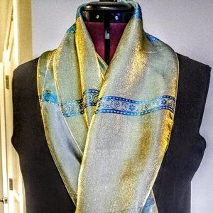 Elegant Gold and Blue Scarf